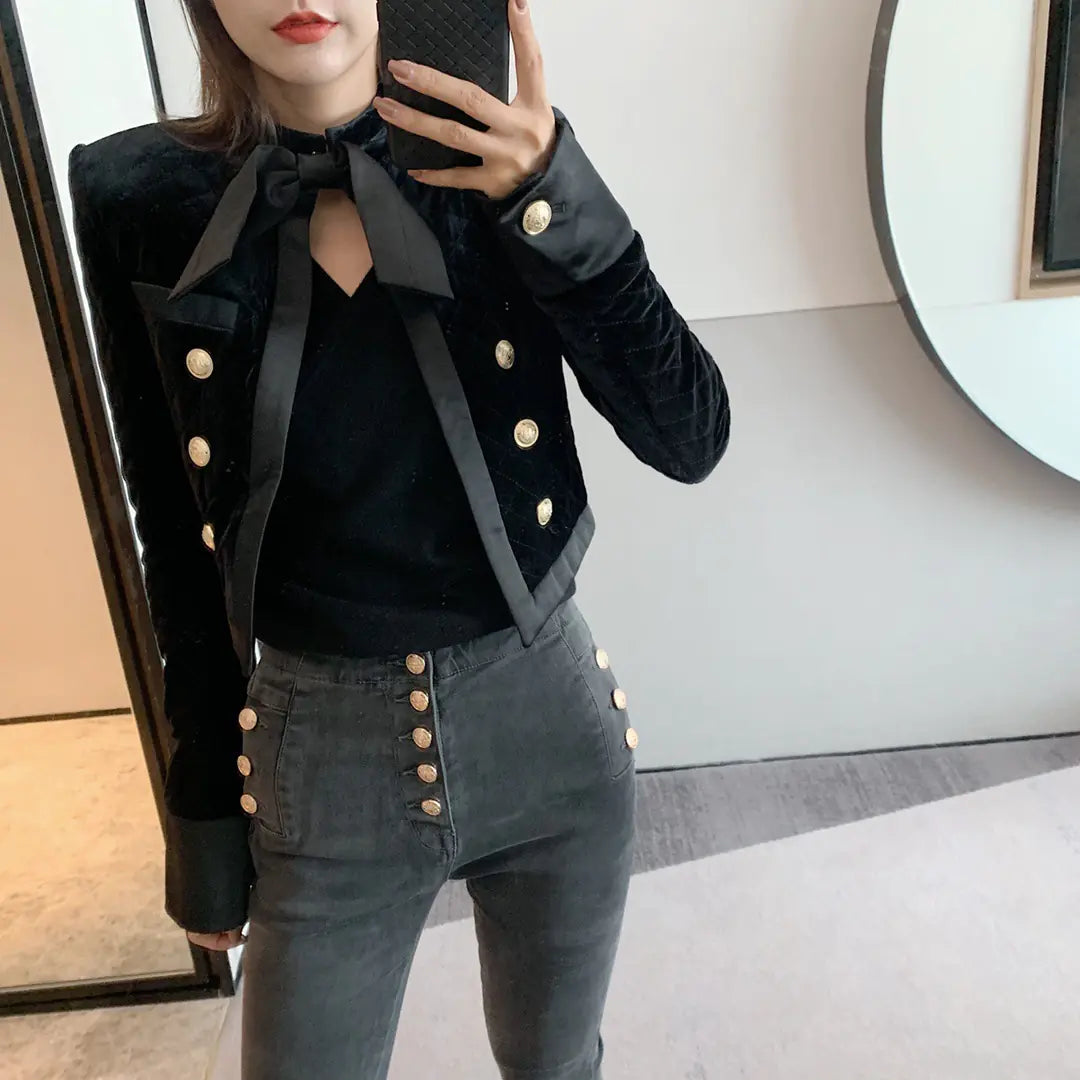 Velvet Diamond Quilt Short Jacket for Women