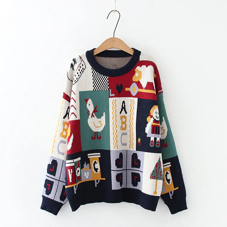 Japanese Style Duck Girl Knitted Sweater for Girls