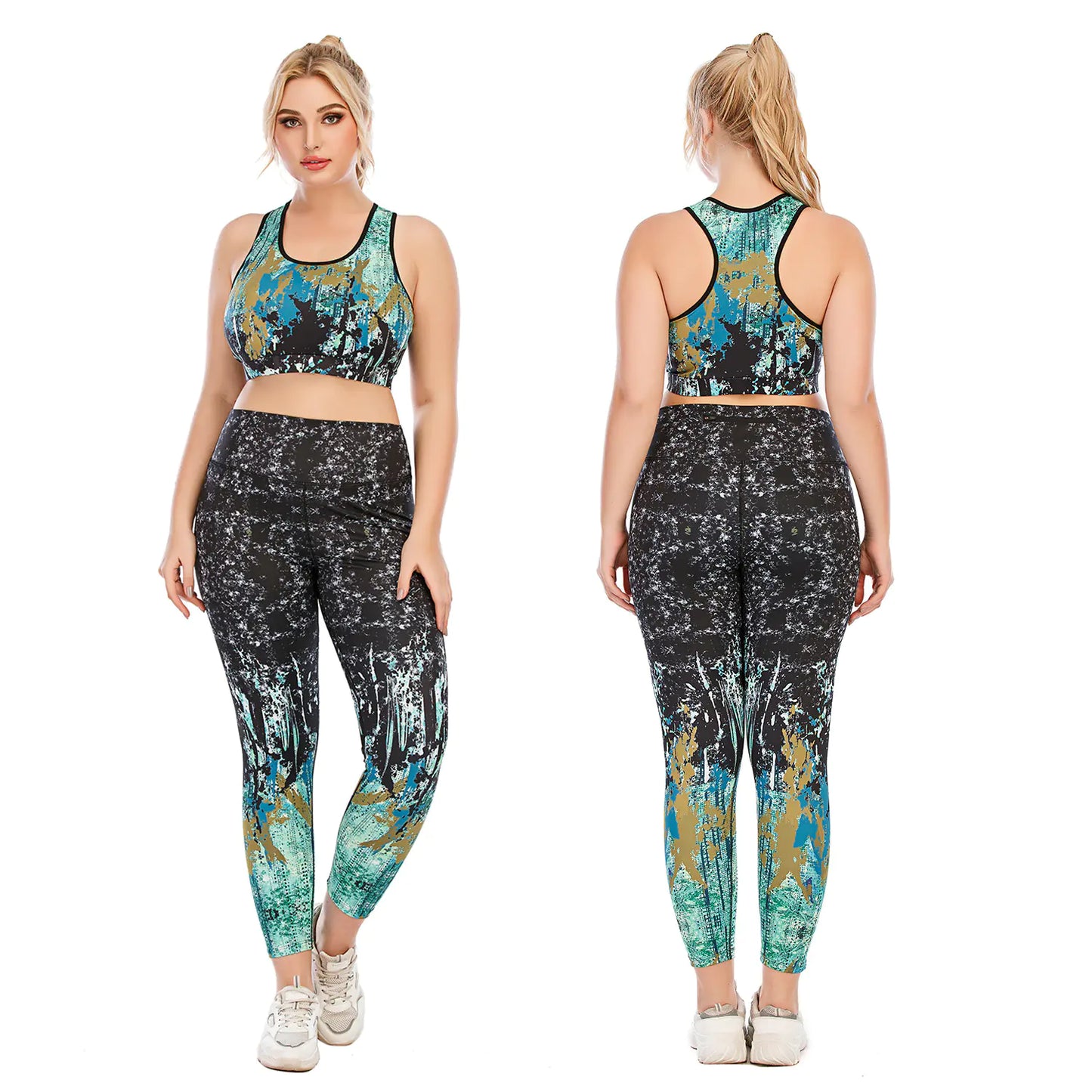 Plus Size Yoga Clothes Set with Sports Bra & Leggings