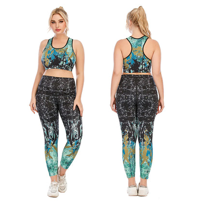 Plus Size Yoga Clothes Set with Sports Bra & Leggings