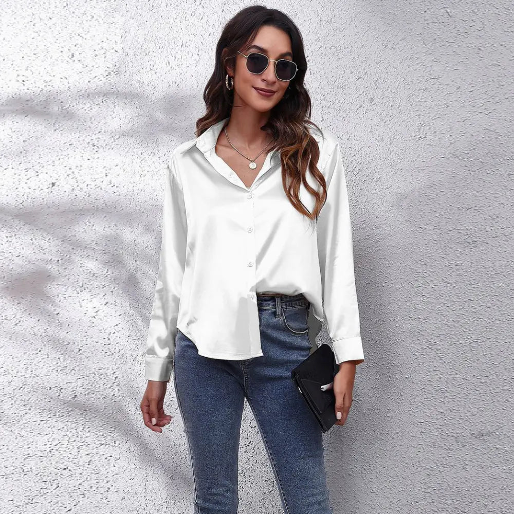 Elegant Loose Long Sleeve Satin Silk Women's Shirt