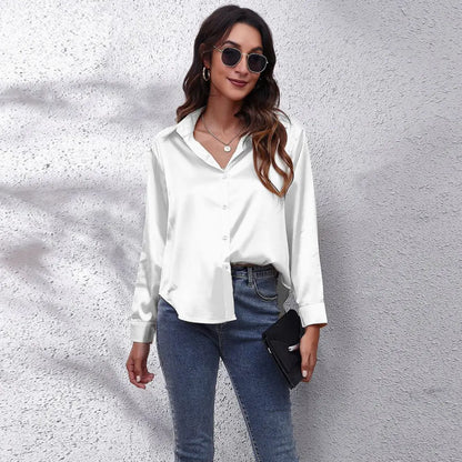 Elegant Loose Long Sleeve Satin Silk Women's Shirt