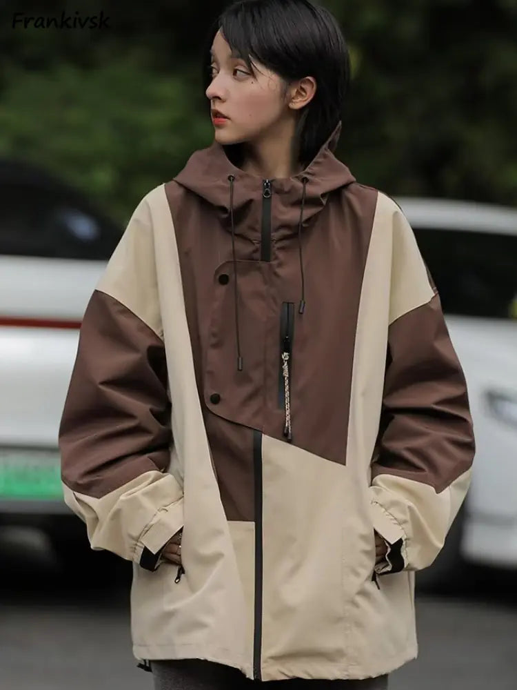 Harajuku Women's Overcoats - Chic Contrast Jackets