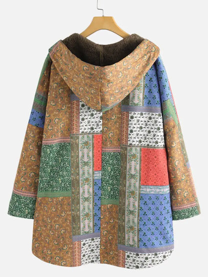 Retro Hooded Long Women's Coat with Fleece Lining