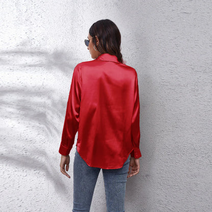 Elegant Loose Long Sleeve Satin Silk Women's Shirt