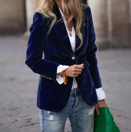 Green Velvet Blazer with Golden Buttons for Women (One)