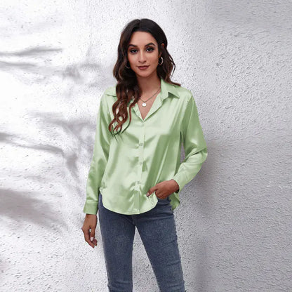Elegant Loose Long Sleeve Satin Silk Women's Shirt