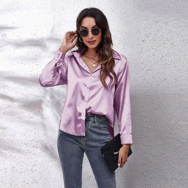 Elegant Loose Long Sleeve Satin Silk Women's Shirt