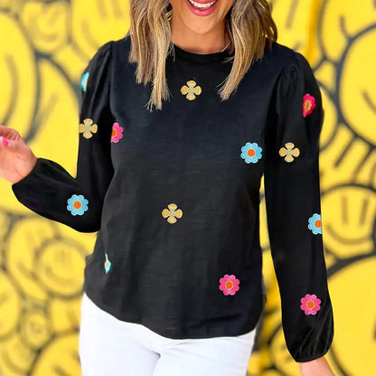Flower Embroidered Long Sleeve Pullover Sweater