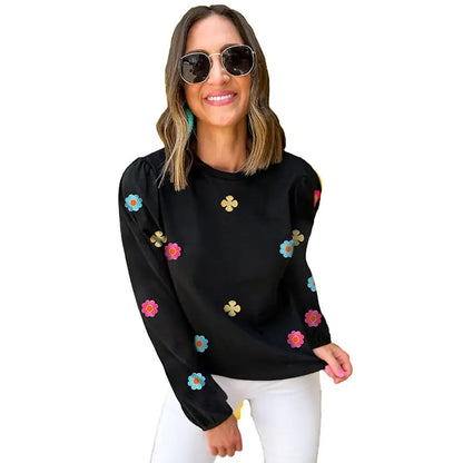 Flower Embroidered Long Sleeve Pullover Sweater