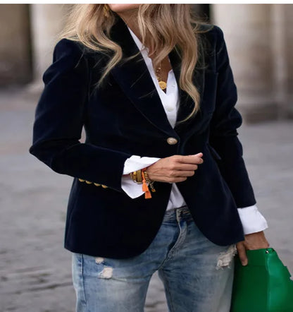 Green Velvet Blazer with Golden Buttons for Women (One)