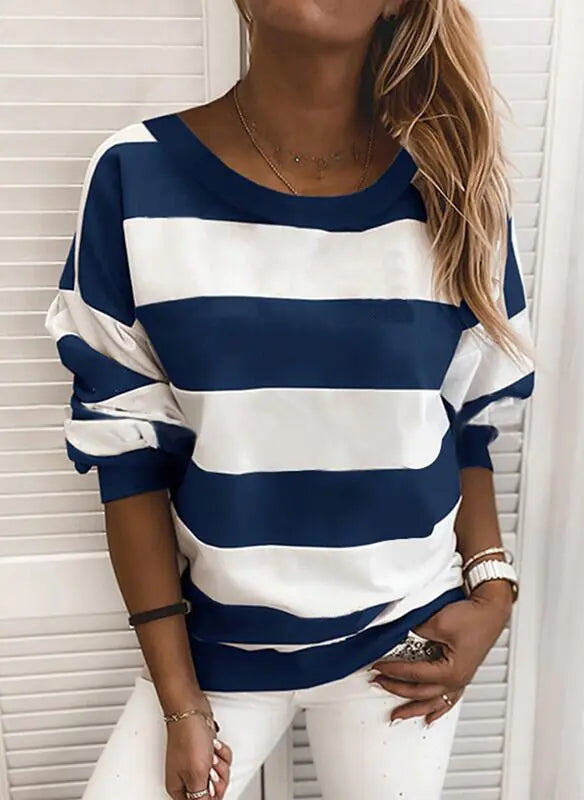 Striped Long Sleeve Loose Sweatshirt Top