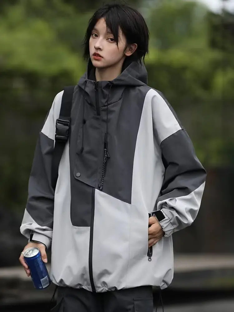 Harajuku Women's Overcoats - Chic Contrast Jackets