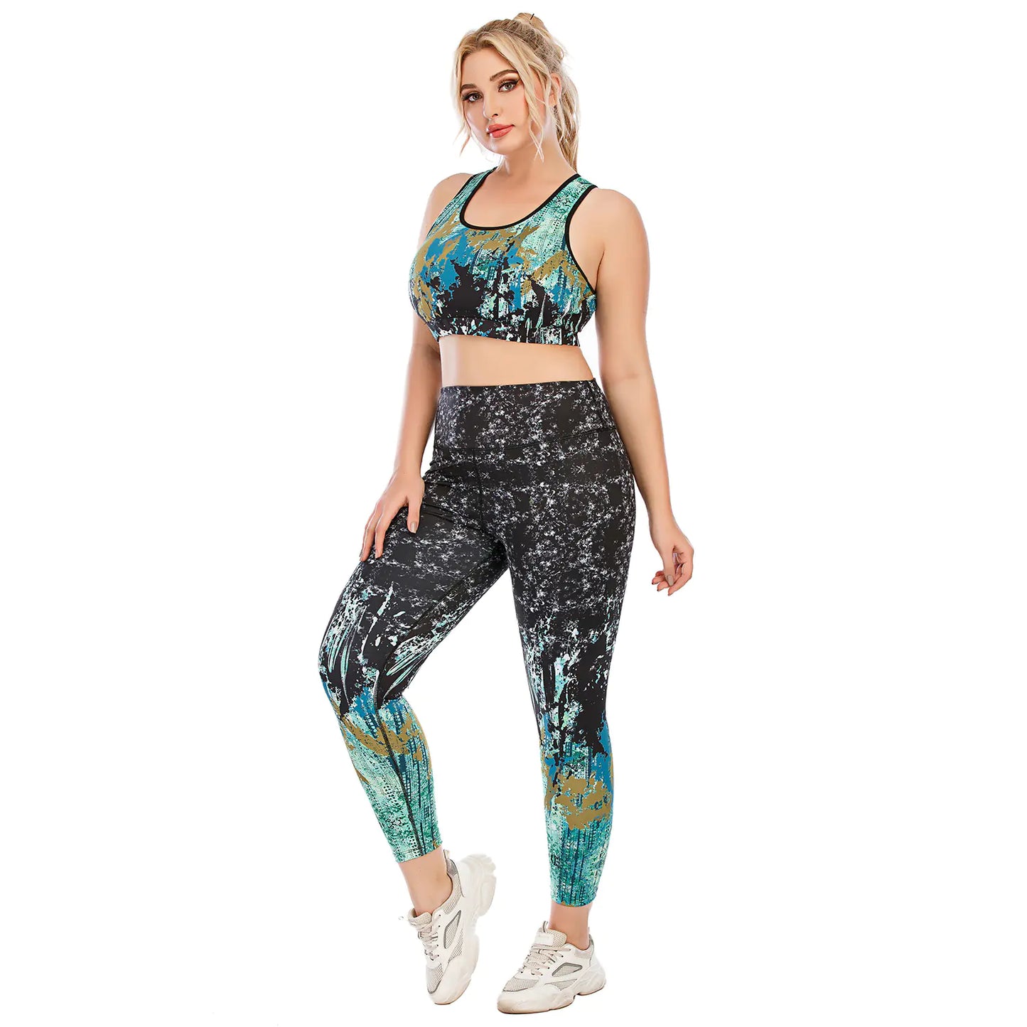 Plus Size Yoga Clothes Set with Sports Bra & Leggings