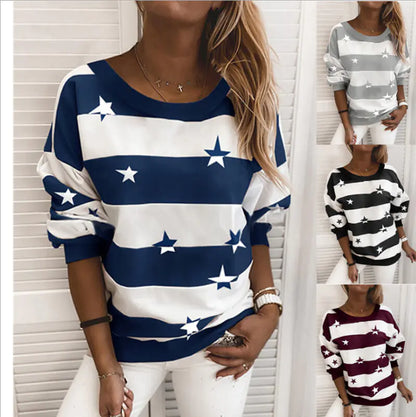 Striped Long Sleeve Loose Sweatshirt Top