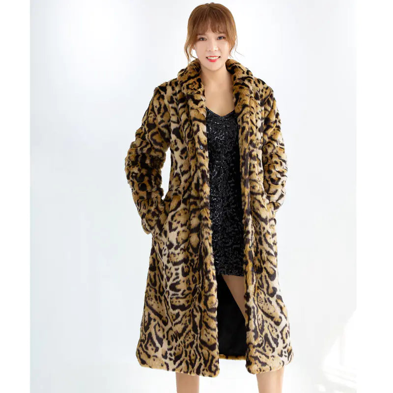 Plus Size Leopard Print Faux Mink Fleece Coat
