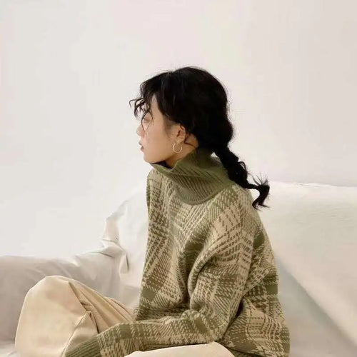 Thick Knit Turtleneck Sweater for Women - Vintage Style