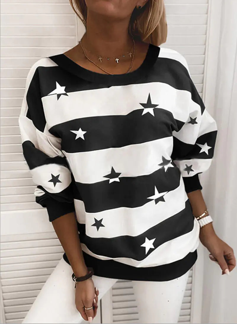 Striped Long Sleeve Loose Sweatshirt Top