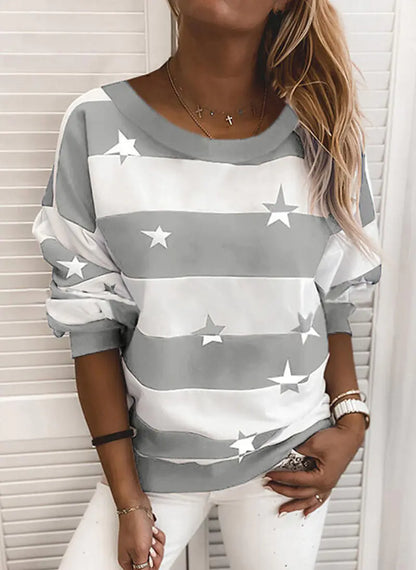 Striped Long Sleeve Loose Sweatshirt Top