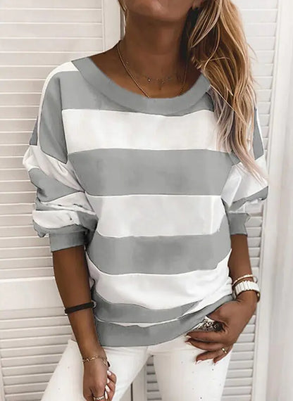 Striped Long Sleeve Loose Sweatshirt Top