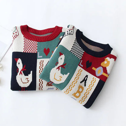Japanese Style Duck Girl Knitted Sweater for Girls